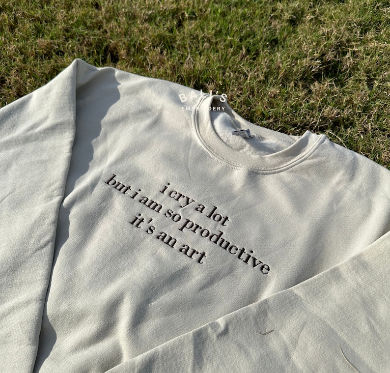 I Can Do It With A Broken Heart Embroidered Sweatshirt, Tortured Poets, TTPD Crewneck, I Cry A lot But I am so Productive, Poets Department image 3