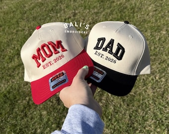 Benutzerdefinierte 3D Puff gestickter Hut, personalisierte Datum passende Vintage Baseball Trucker Hut New Dad Mom Schwangerschaftansage Muttertagsgeschenk