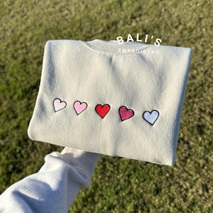 Cute Mini Hearts Embroidered Crewneck, Valentine&#39;s Crewneck, Mini Hearts, Gift For her, Cute Crewneck, Girly Gifts Pink, Gift Ideas for Her,