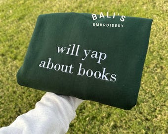 本について語る刺繍入りスウェットシャツ、本好きのスウェットシャツグッズ、読書好きのシャツ、読書好きのシャツギフト、読書好きギフト、面白いギフト