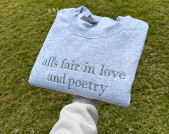 All's Fair, Love and Poetry Embroidered Crewneck, Poets Department, Tortured Poet Embroidered Sweatshirt, subtle music merch poet era, ttpd