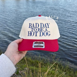 Bad Day To Be a Hot Dog Embroidered Trucker Hat, Baseball hat, Summer hat, Funny trendy trucker snapback hat Fourth of July hat, 4th of July