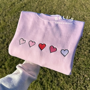 Cute Mini Hearts Embroidered Crewneck, Valentine&#39;s Crewneck, Mini Hearts, Gift For her, Cute Crewneck, Girly Gifts Pink, Gift Ideas for Her,