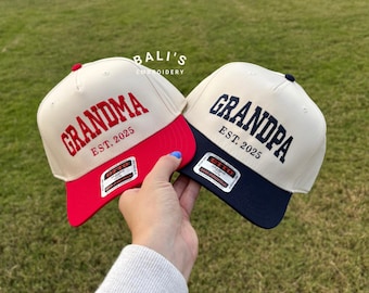 Personalisierter bestickter Hut, Vintage Baseball Trucker Hut, Geschenk für neue Oma und Opa, Schwangerschaftsankündigung