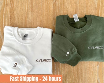 Bluza z haftowanymi cyframi rzymskimi, prezent na rocznicę dla niego, prezent dla pary, spersonalizowana bluza z datą i inicjałami, zaręczyny,