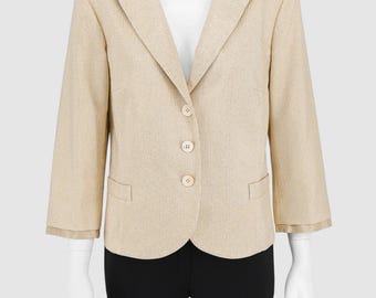 Marynarka Etro Milano Ivory Gold Ribbed Jacquard L XL IT 46 EU 40 42 Włoski projektant Marynarka z rękawami 3/4 Luksusowa marynarka