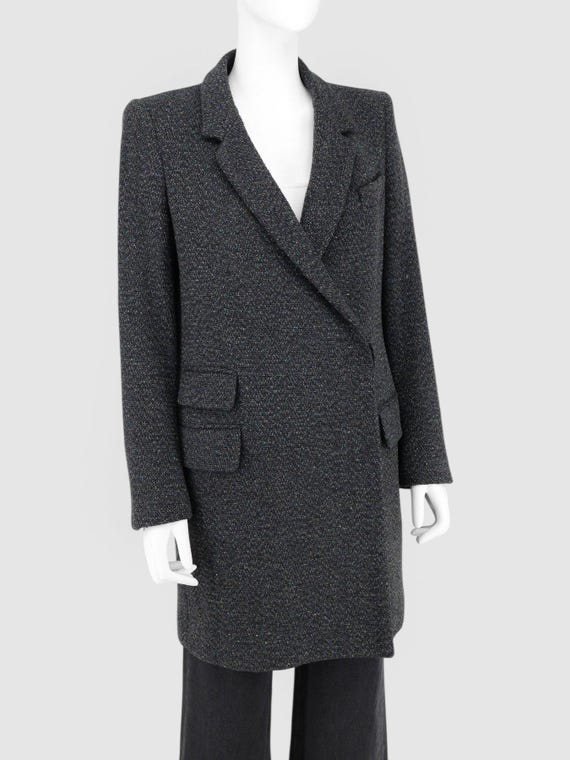 Stella McCartney, Stella McCartney Charcoal Donegal Wool Blend Tweed Asymmetric Wrap Tailored Coat IT 40 EU 36/38 S/M