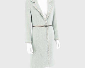 Chanel F/W 2000 Runway by Karl Lagerfeld Ultrarare Wool & Silk Coat With Leather Belt FR 38 S/M Mint Green Silk Lining