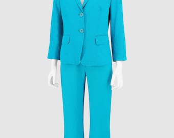 Ensemble pantalon d'été Max Mara bleu turquoise en pur lin italien, taille IT 40 EU 36 S