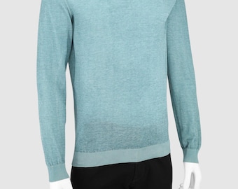 Jil Sander Pale Aqua Blue Minimalist Fine Knit Cotton Linen Sheer Sweater S/M