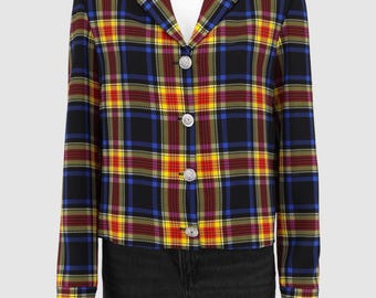 Veste courte à carreaux écossais Versus Versace IT 42 EU38 M Blazer à carreaux avec boutons tête de lion Manteau tendance de créateur italien