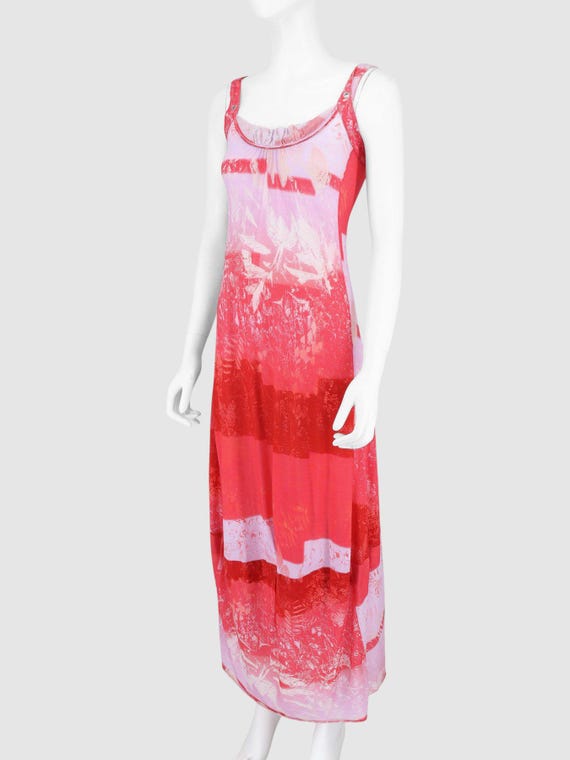 Marithé + François Girbaud, Marithé + François Girbaud Coral Pink Lilac Cotton Jersey Printed Maxi Dress FR 36 IT 40