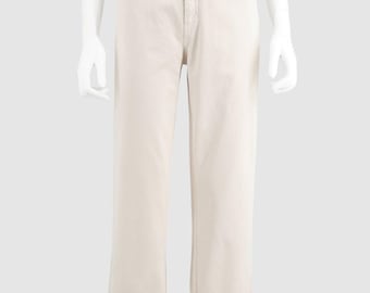 Brunello Cucinelli ivoorbeige cropped jeans met rechte pijpen IT 40 EU 36 38 S M katoenen denim broekspijpen met riem Made in Italy