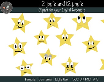 Stern Gesichter Clip Art, JPG & PNG, gelbe Sterne mit lustigen Gesichtern