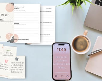 Midlife-Reset-Bundle | Geführtes Selbstfürsorge-Tagebuch + Affirmationskarten + Handy-Hintergründe | Digital Healing Kit für Frauen | Sofort Download