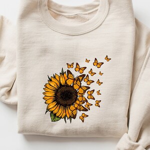 Sunflower Butterfly Shirt, Flowers Gift Shirt, Botanical Sweater, Floral Crewneck, Gift for Butterfly Lover, Aesthetic Sunflower Tee