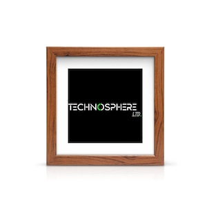 May include: A brown wooden picture frame with a black background and the text "TECHNOSPHERE LTD." in white and green letters.