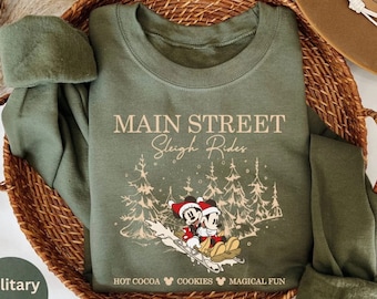 Retro Mickey Minnie Main Street Sleigh Rides Sweatshirt, Magic Christmas Sweatshirt, Mickey Minnie Christmas Sweatshirt