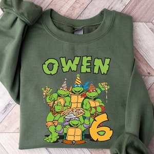 Turtles Pizza Birthday Boy Sweatshirt,Turtles Matching,Custom Turtle Birthday Party Shirts,Movie Toddler,Anime Boy Tee,Green Turtles Shirt