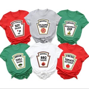 Group Condiments Shirts, Matching Condiment Halloween Costume Party Shirt Softball Tournament Tshirt, Adults Youth Ketchup Ranch