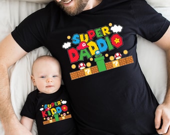 Super Daddy and Super Kid Matching Shirts, Father Son Mario Inspired Shirt, Gaming Dad Sweater, Father’s Day Matching Outfit, Gamer Dad Gift