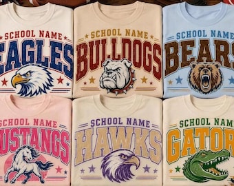 Personalized Mascot Shirt, Groovy School Spirit Tee, School Name Shirt, Game Day Shirt, Pep Rally Tee
