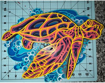 Handcrafted Layered Wood Sea Turtle Art - Unique Ocean-Inspired Decor