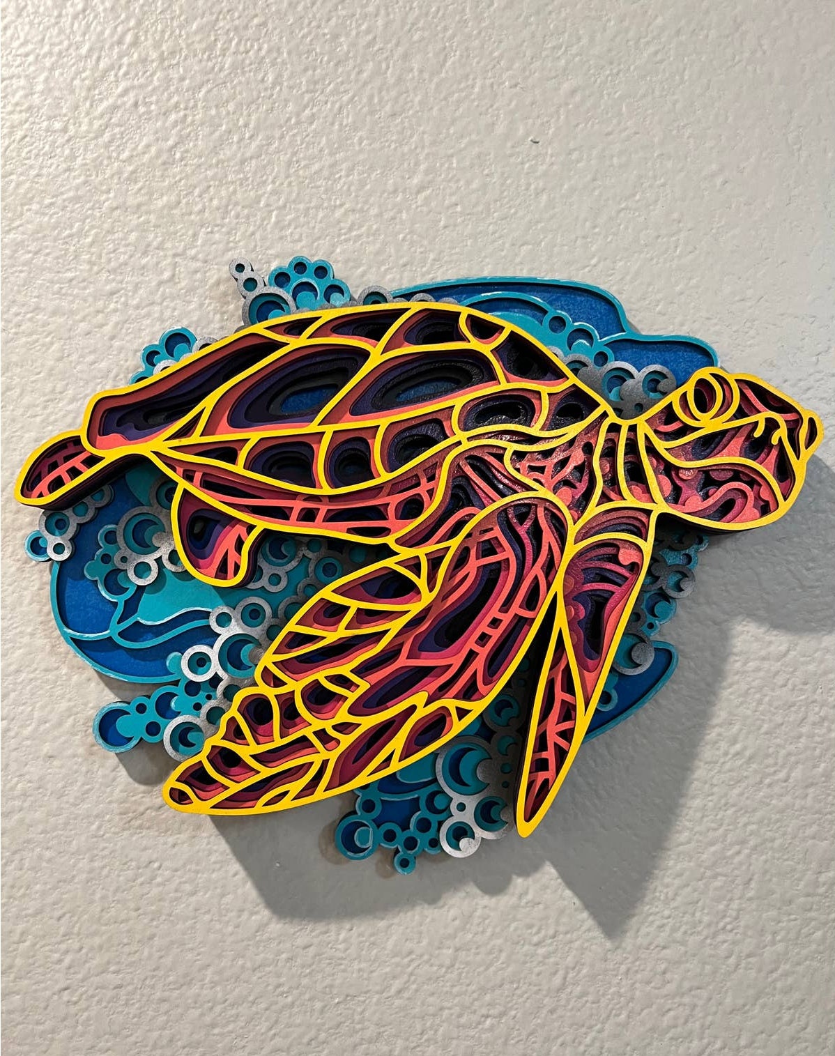 Handcrafted Layered Wood Sea Turtle Art - Unique Ocean-inspired Decor ...