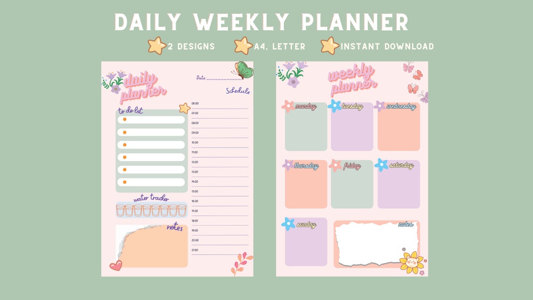 DAILY WEEKLY PLANNER Printable Planners Digital Download Print at Home ...