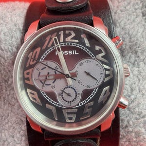 Fossil Chronograph Men's Watch JR9551 Black Leather Cuff 50M WR New Battery image 1