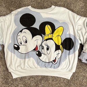 Mickey & Minnie Mouse Reversible Padded Sweatshirt Blue White Check Big Heads image 1