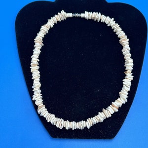 Vintage Sea Shell Puka Necklace White Square Barrel Clasp 17 Boho Beach Surfer