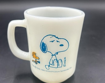 1965 Fire King Snoopy Im Not Worth A Thing Before Coffee Break Milk Glass Mug