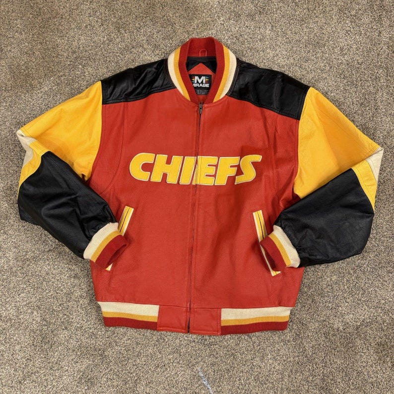 VTG 90s Mirage Kansas City Chiefs NFL Leather Jacket Mens M Heavy Coat Bild 1