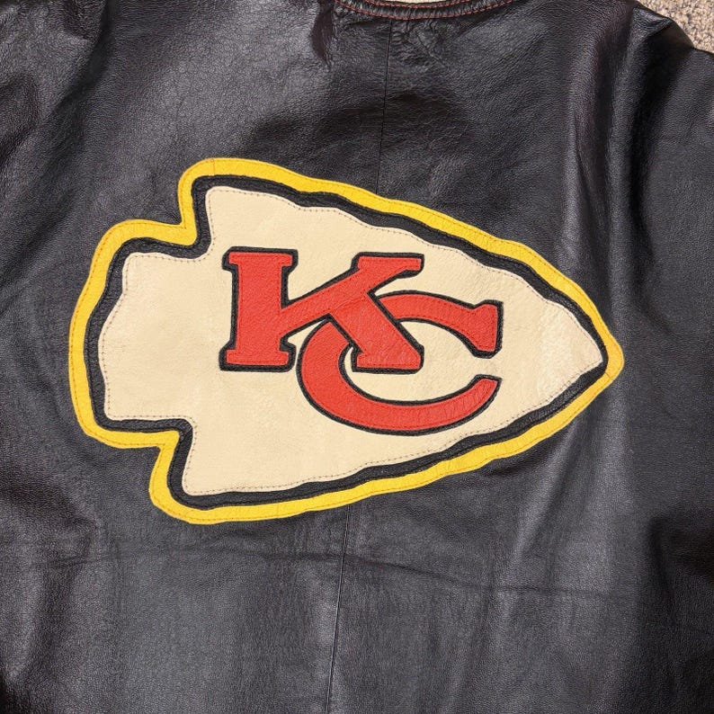 VTG 90s Mirage Kansas City Chiefs NFL Leather Jacket Mens M Heavy Coat Bild 6