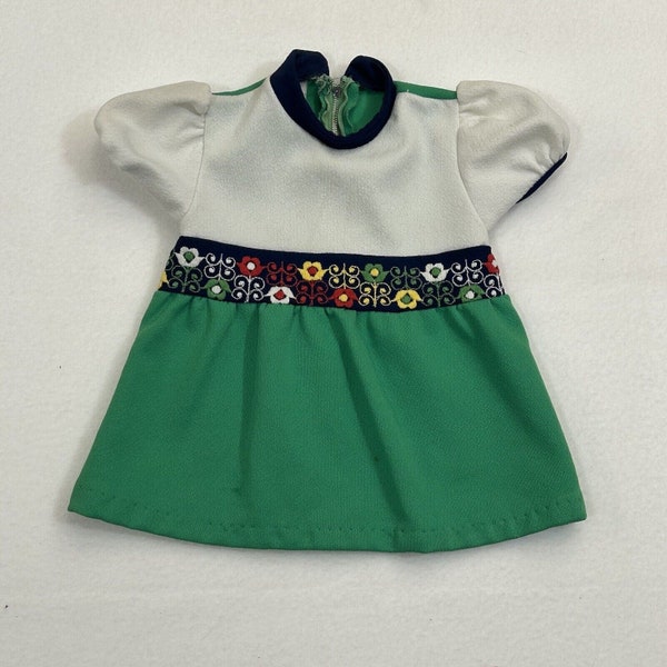 Vintage 60s 70s Toddler Dress Girls 2T Embroidered Flowers Polyester Zip Spring