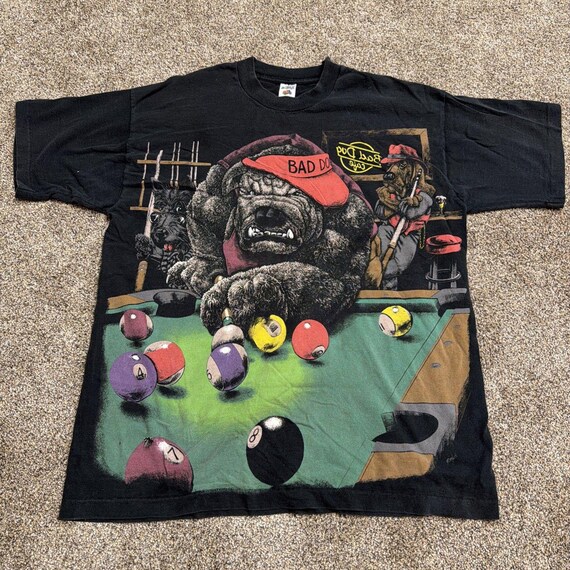 Vintage Bad Dog Pool Table T-Shirt: 80s Billiard All Over Print Mens XL
