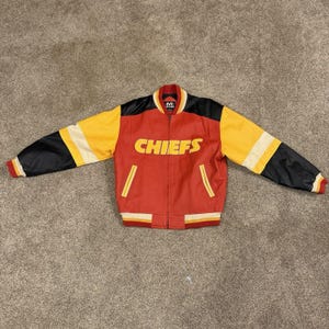 VTG 90s Mirage Kansas City Chiefs NFL Leather Jacket Mens M Heavy Coat Bild 12