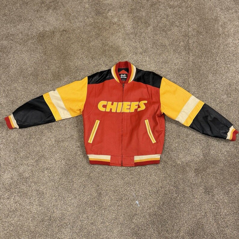 VTG 90s Mirage Kansas City Chiefs NFL Leather Jacket Mens M Heavy Coat Bild 12