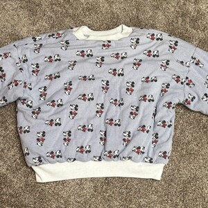 Mickey & Minnie Mouse Reversible Padded Sweatshirt Blue White Check Big Heads image 5