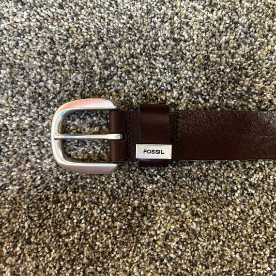 Vintage Fossil Brown Leather Belt Solid Brass Buckle Men display picture 2