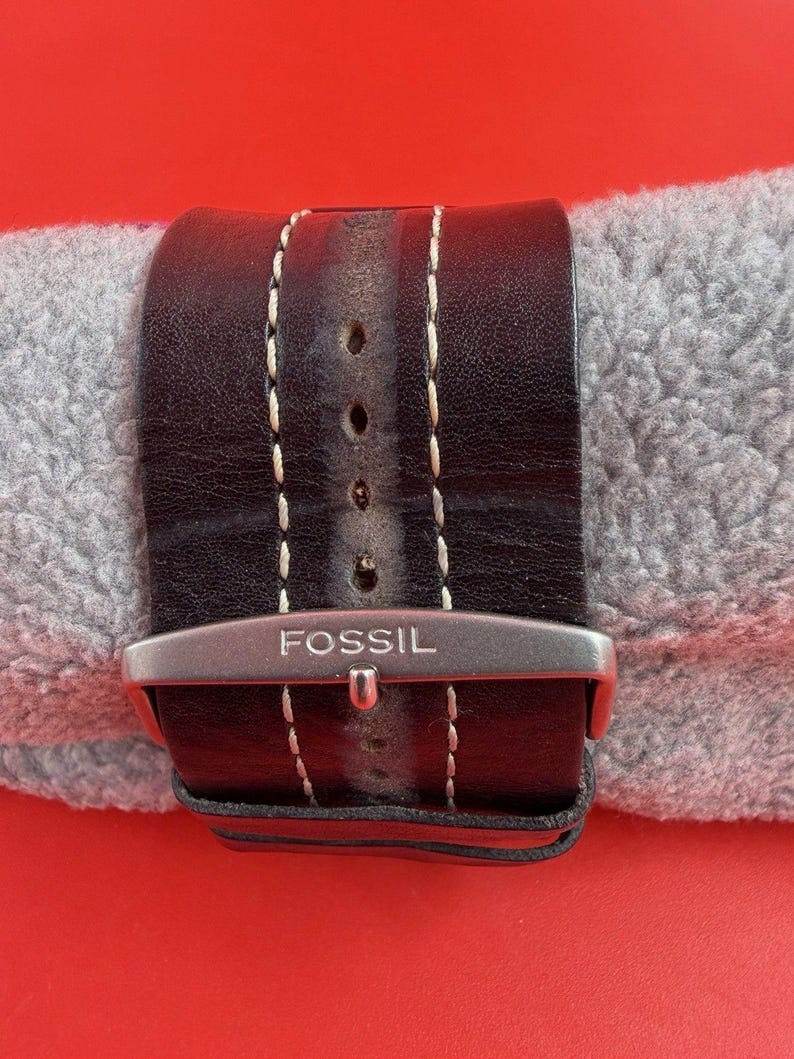 Fossil Chronograph Men's Watch JR9551 Black Leather Cuff 50M WR New Battery image 3