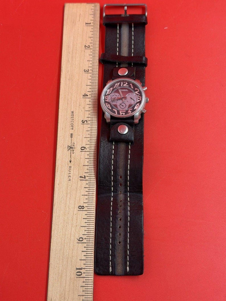Fossil Chronograph Men's Watch JR9551 Black Leather Cuff 50M WR New Battery image 6