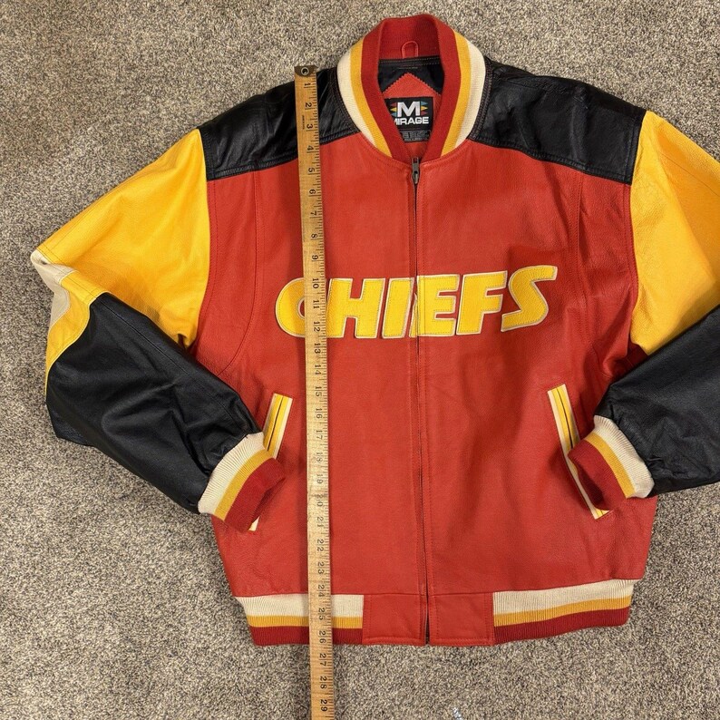 VTG 90s Mirage Kansas City Chiefs NFL Leather Jacket Mens M Heavy Coat Bild 3
