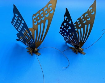 Vintage MCM Brass Butterflies Set of 2 Standing / Hanging Wall Decor 8" & 9.5"