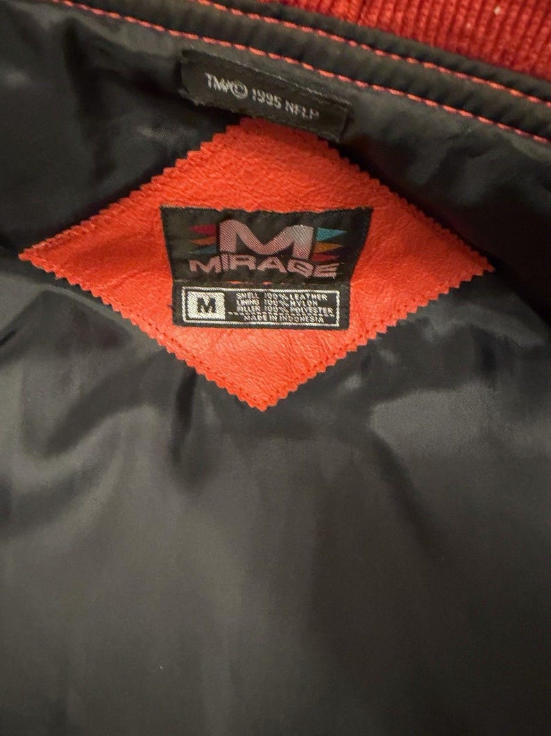 VTG 90s Mirage Kansas City Chiefs NFL Leather Jacket Mens M Heavy Coat Bild 8