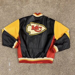 VTG 90s Mirage Kansas City Chiefs NFL Leather Jacket Mens M Heavy Coat Bild 2