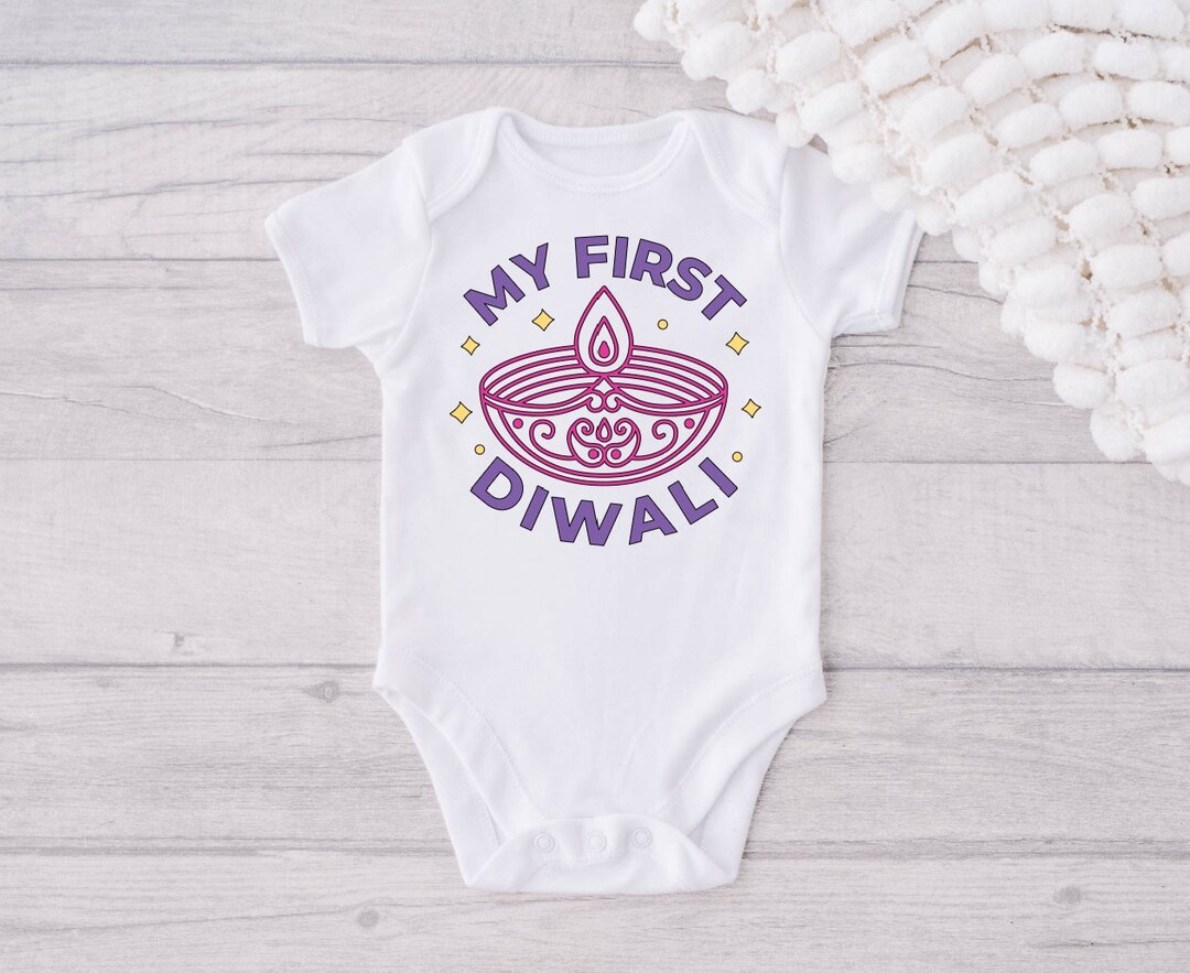 Happy Diwali Baby Gift Set - Long Sleeve Bodysuit & Cap Newborn Outfit