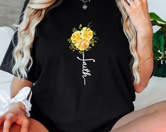 Comfort Colors Faith Yellow Shirt, Sunflower Shirt, Nature Vibe, Flower Print Shirt, Women Garden Shirt, Funny Sunflower Shirt, Floral Shirt
