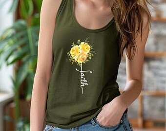 Comfort Color Faith Yellow Flower Shirt, Clothes Positive Graphic Tees, Cute Flower Tank Top, Cool Flower Tank Top, Wild Flower, Flower Tee